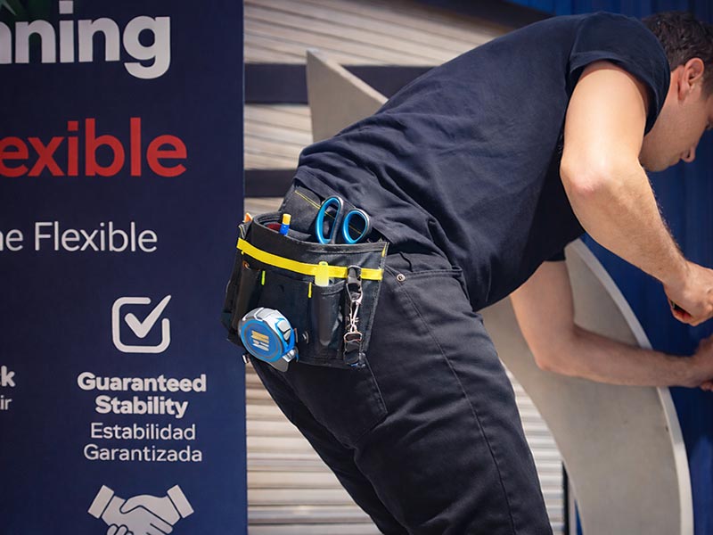 Professional vinyl installation at exhibition stand